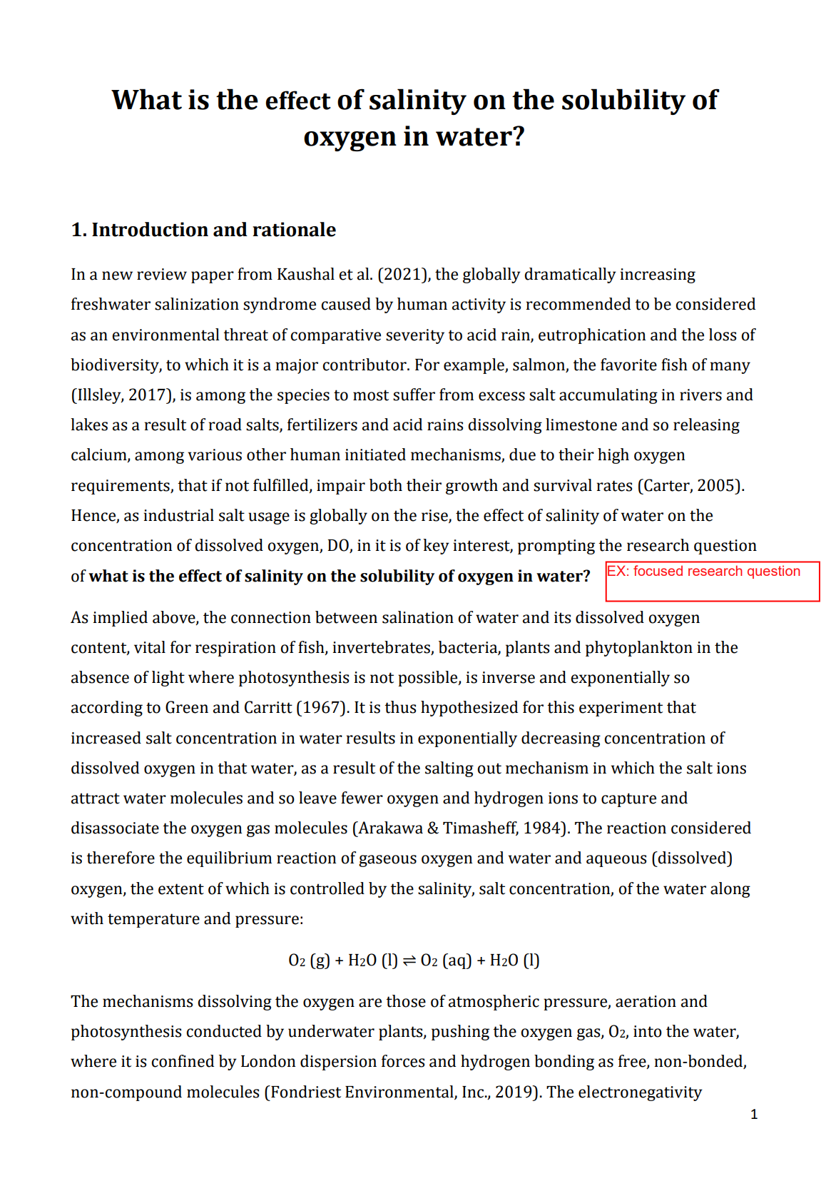 Chemistry IA – What is the effect of salinity on the solubility of oxygen in water?