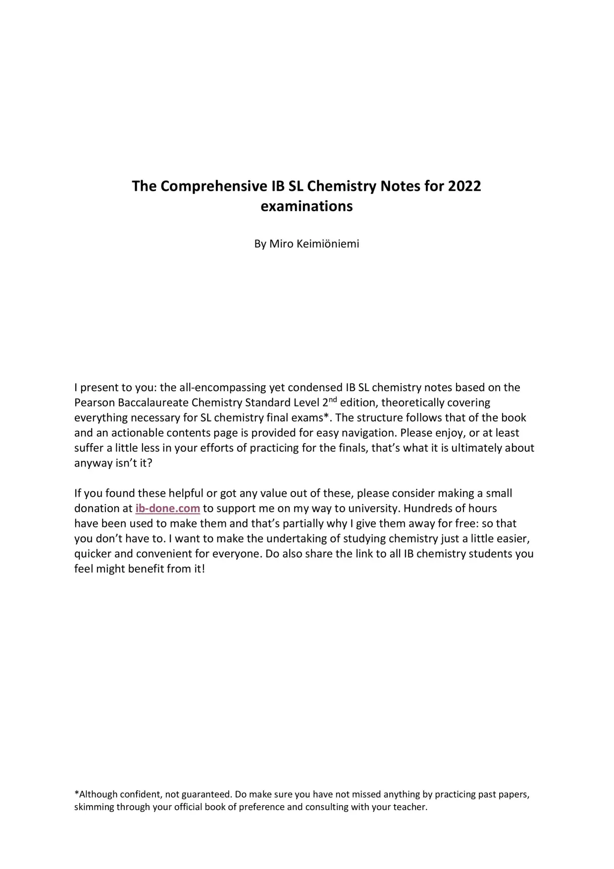 Comprehensive IB Standard Level Chemistry Notes