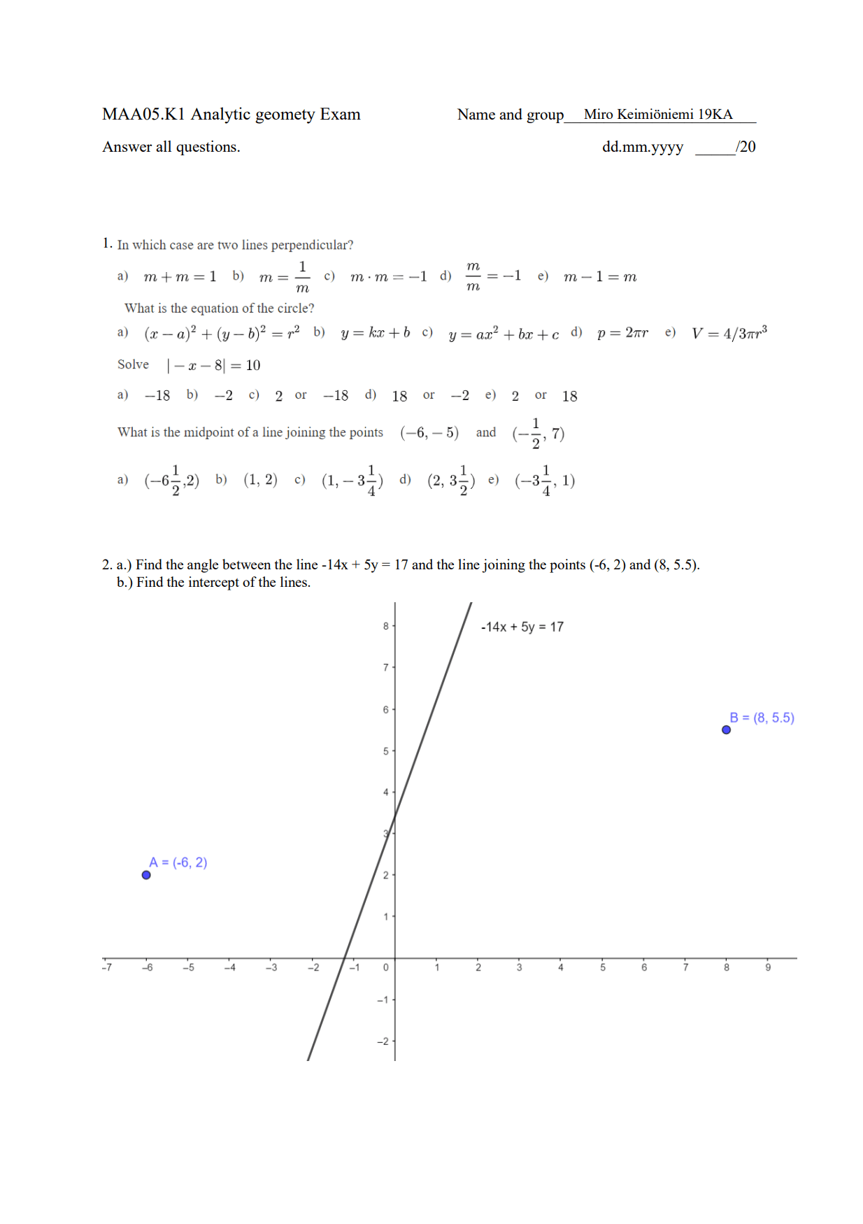 Custom High School Geometry Exam and Markscheme