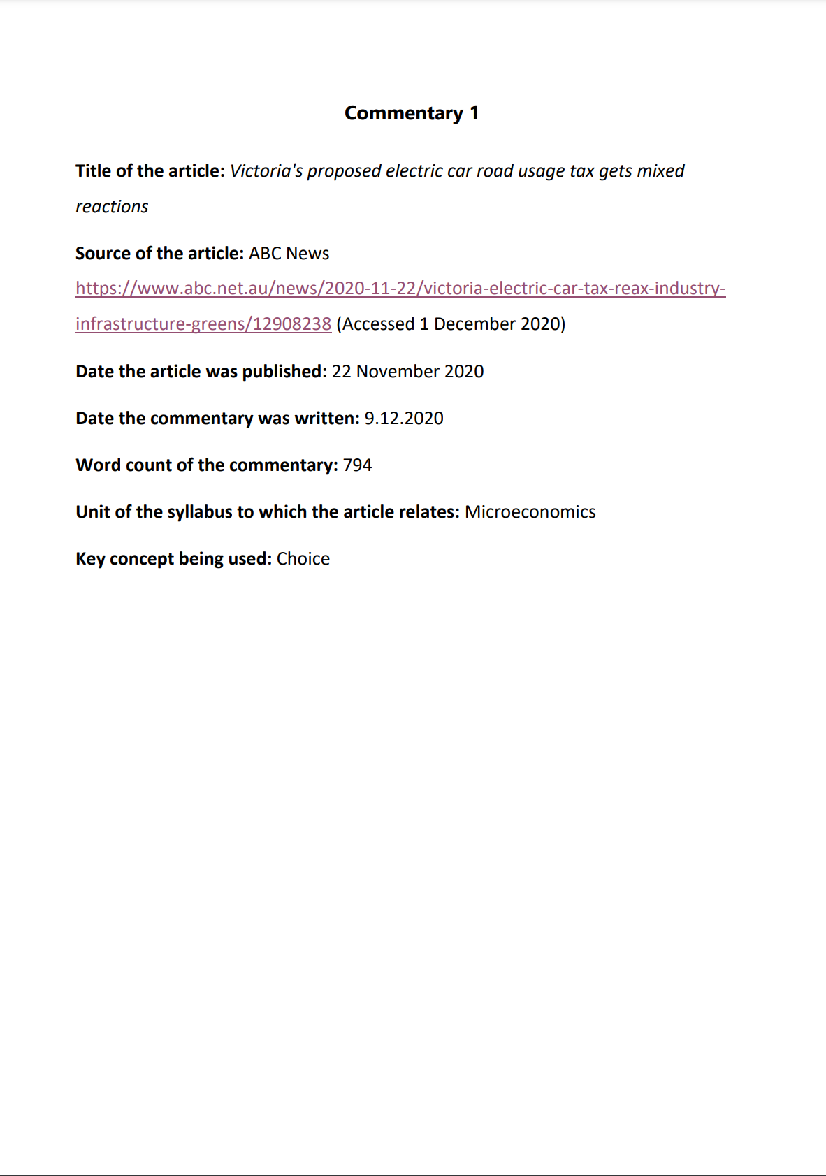 Economics IA Commentary Portfolio