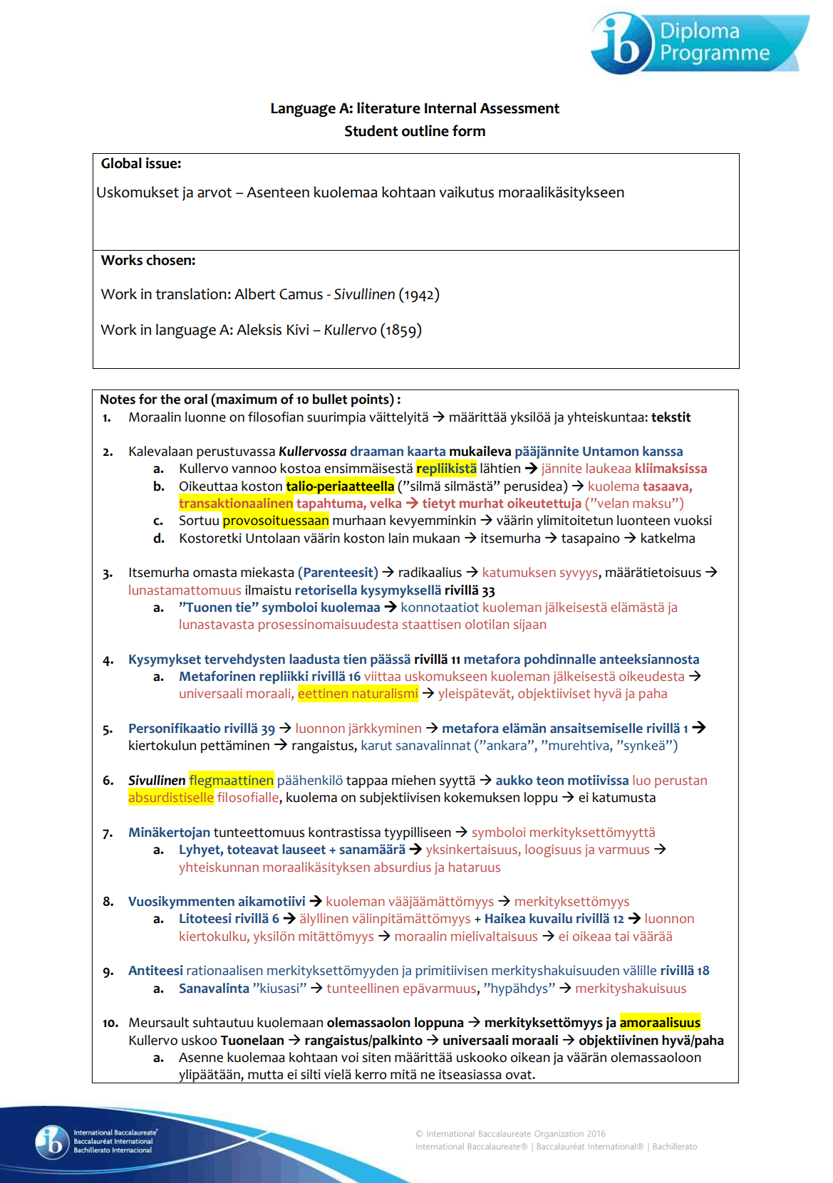 Finnish A HL Oral Exam – Miten asenne kuolemaa kohtaan määrittää moraalikäsitystä?