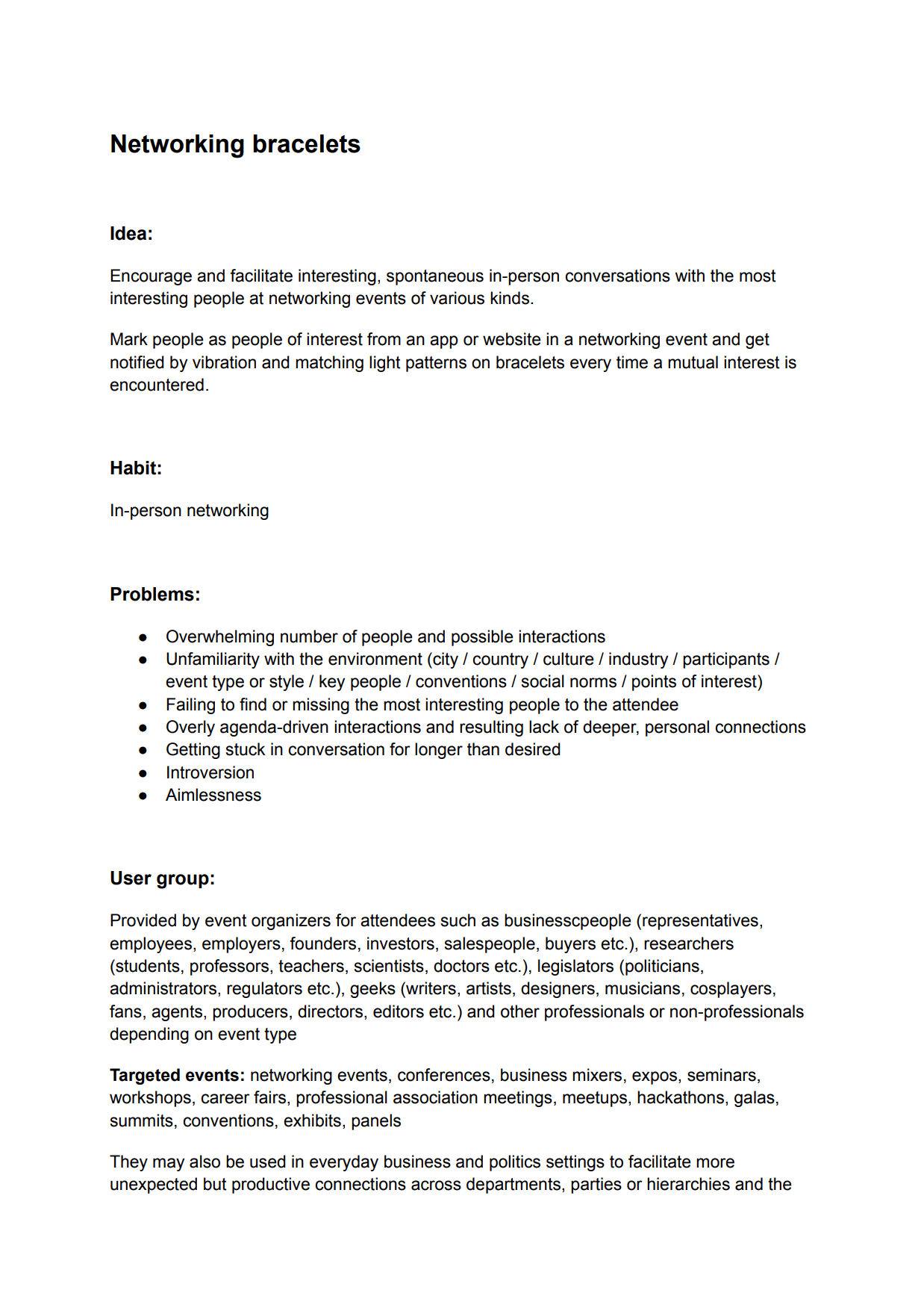 Networking Bracelets Design Document document