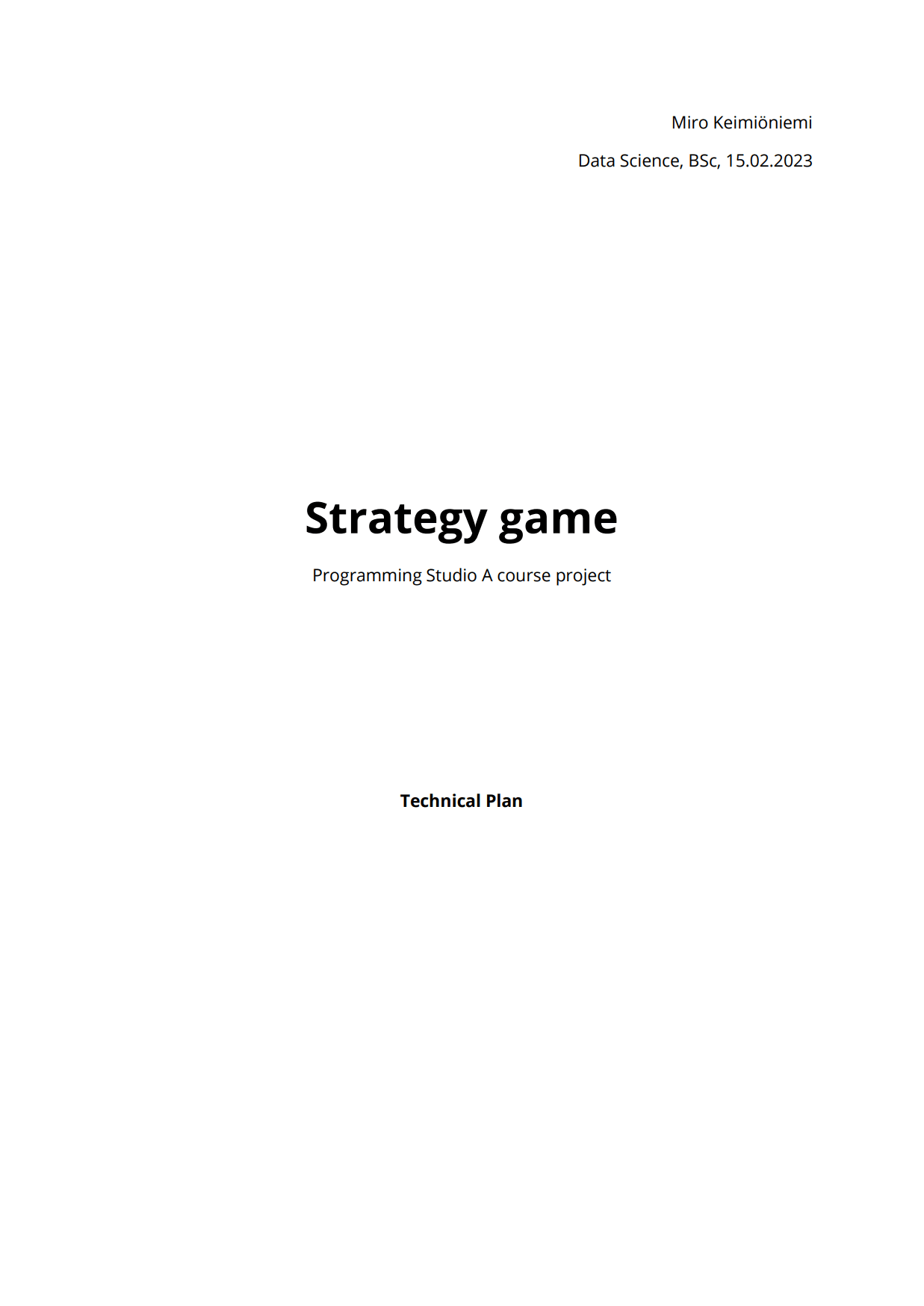 Probabilistic Strategy Game Technical Plan document
