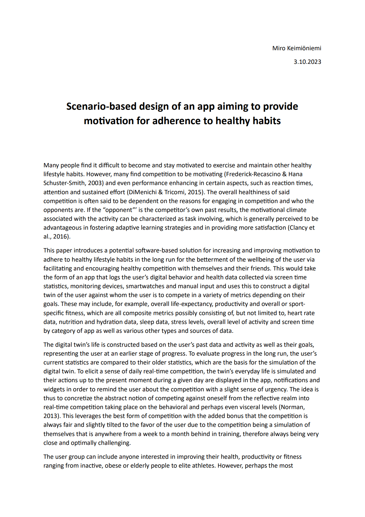 Scenario-Based Design of an App Aiming to Provide Motivation for Adherence to Healthy Habits