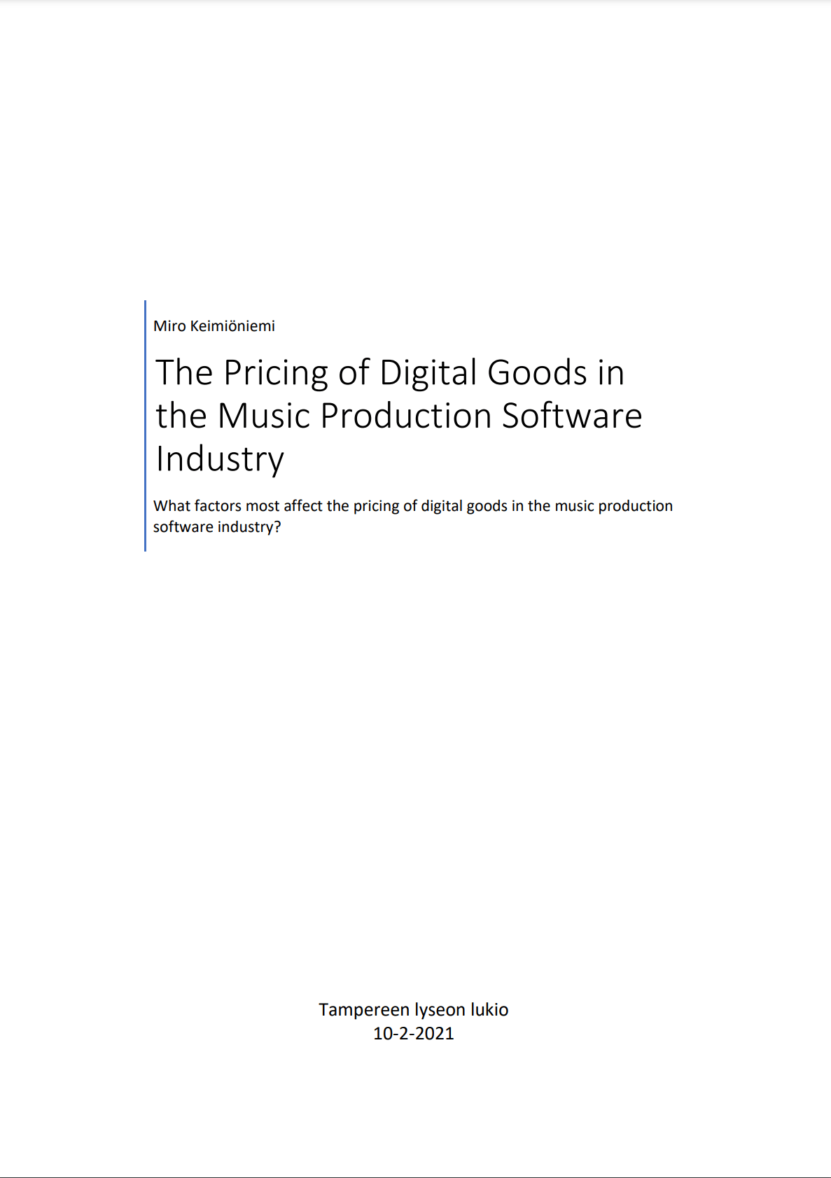 The Pricing of Digital Goods in the Music Production Software Industry