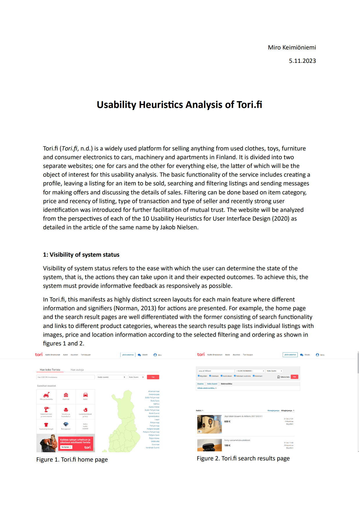 Usability Heuristics Analysis of Tori.fi